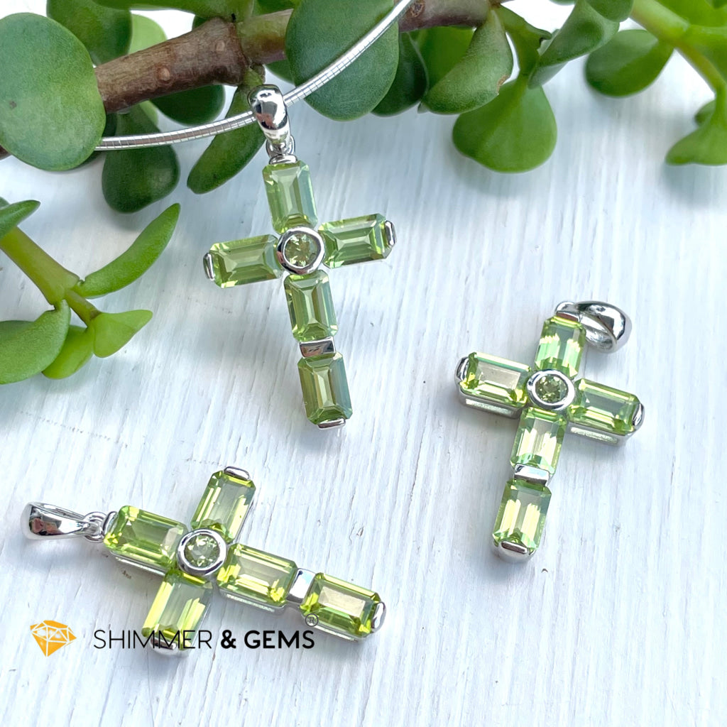 Peridot Cross Pendant In 925 Silver (For Healing And Luck) Charms & Pendants