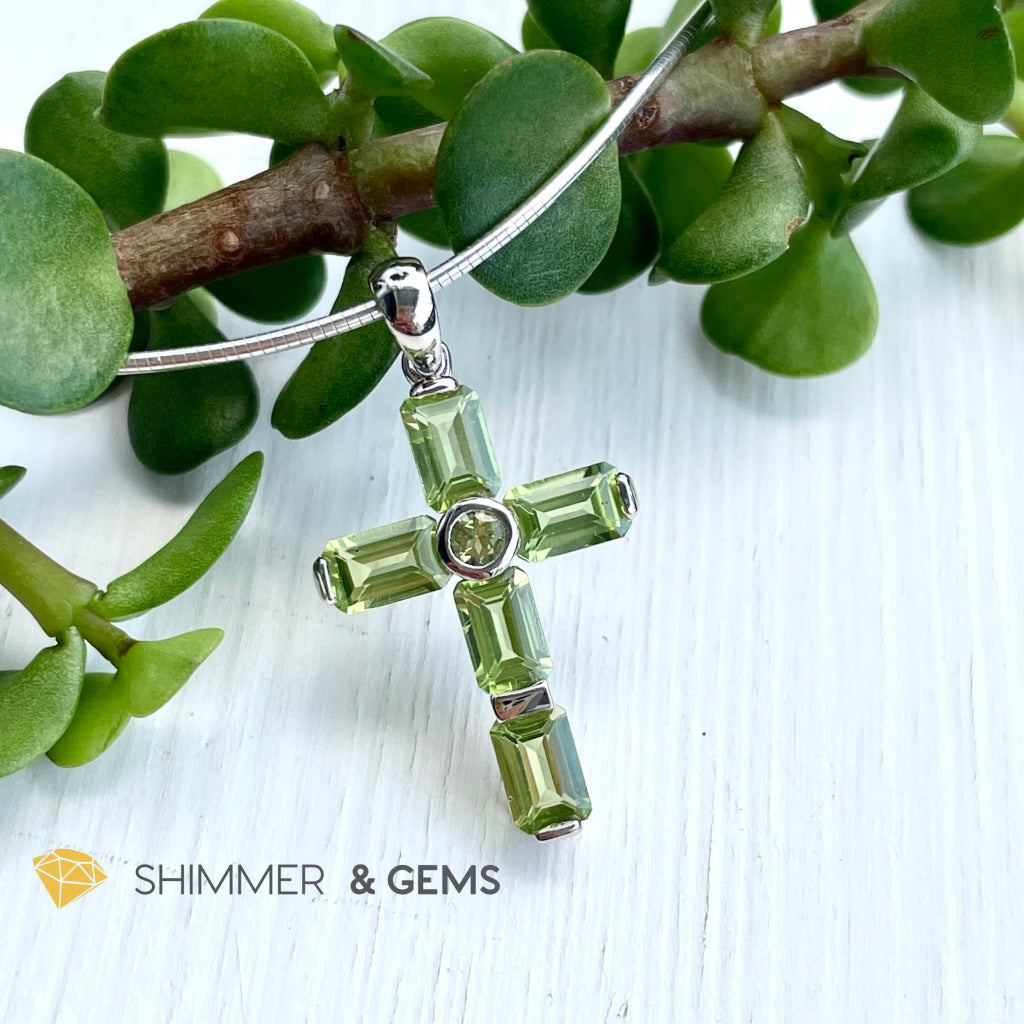 Peridot Cross Pendant In 925 Silver (For Healing And Luck) Charms & Pendants