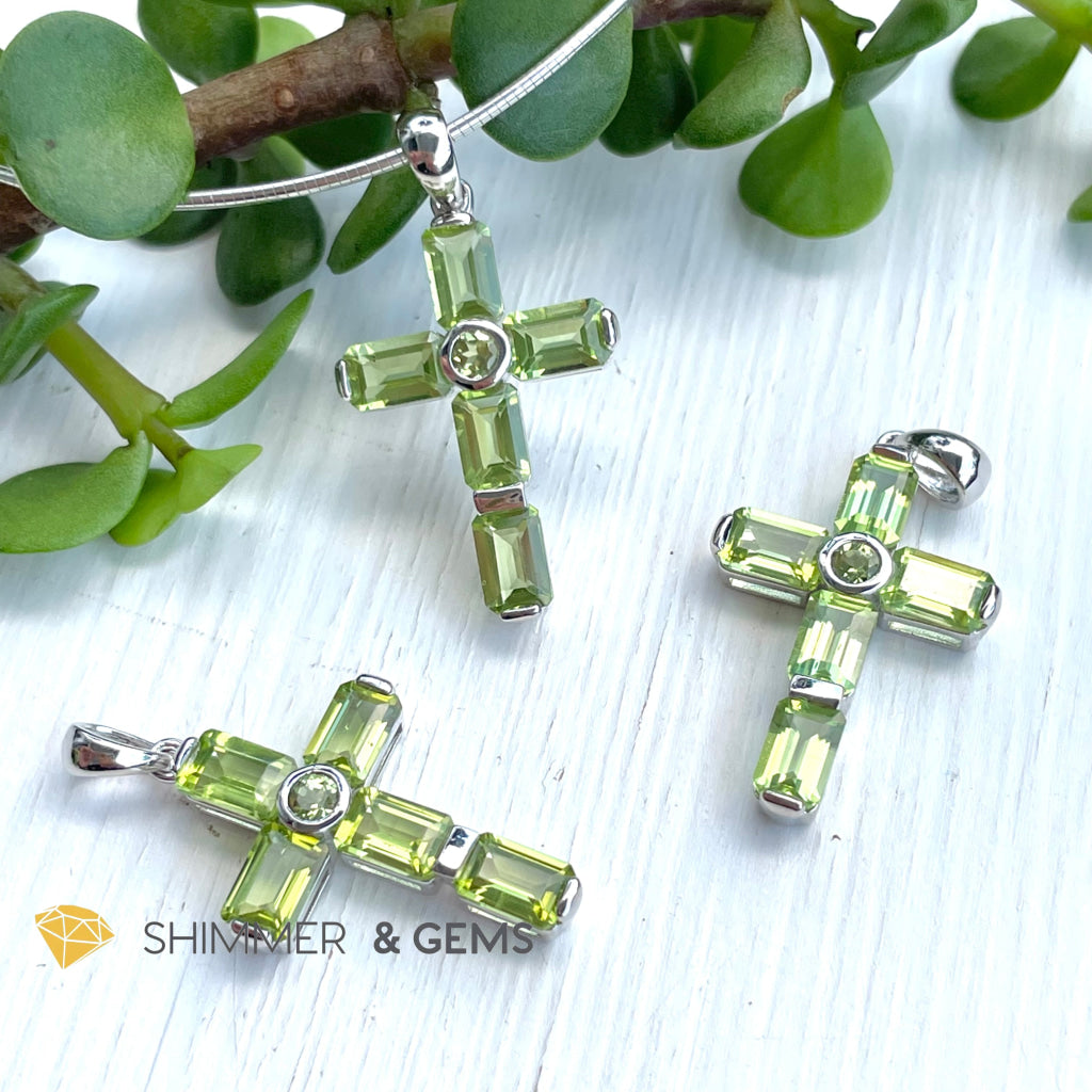 Peridot Cross Pendant In 925 Silver (For Healing And Luck) Charms & Pendants