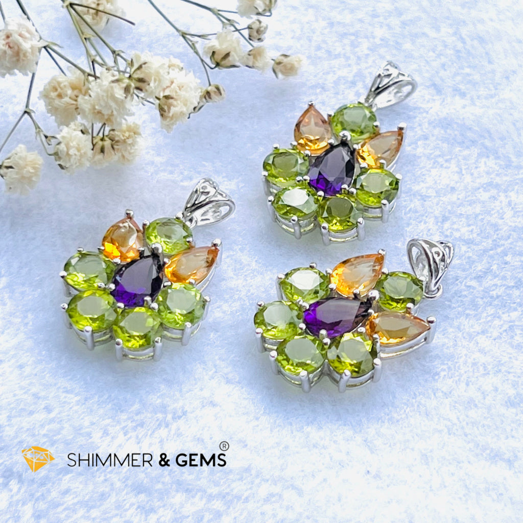 Peridot Fairy With Amethyst And Citrine Wings Pendant In 925 Silver (For Wealth) Charms & Pendants