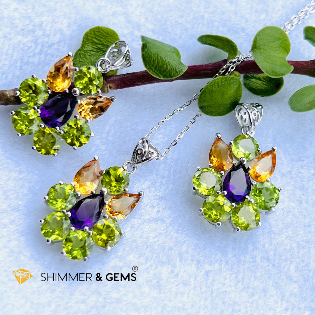 Peridot Fairy With Amethyst And Citrine Wings Pendant In 925 Silver (For Wealth) Charms & Pendants