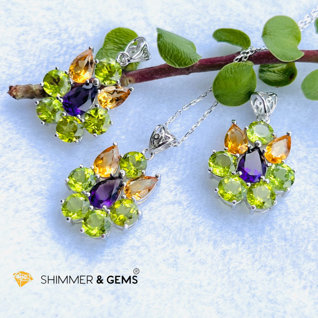 Peridot Fairy With Amethyst And Citrine Wings Pendant In 925 Silver (For Wealth) Charms & Pendants