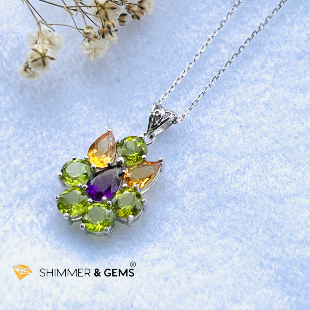 Peridot Fairy With Amethyst And Citrine Wings Pendant In 925 Silver (For Wealth) Charms & Pendants
