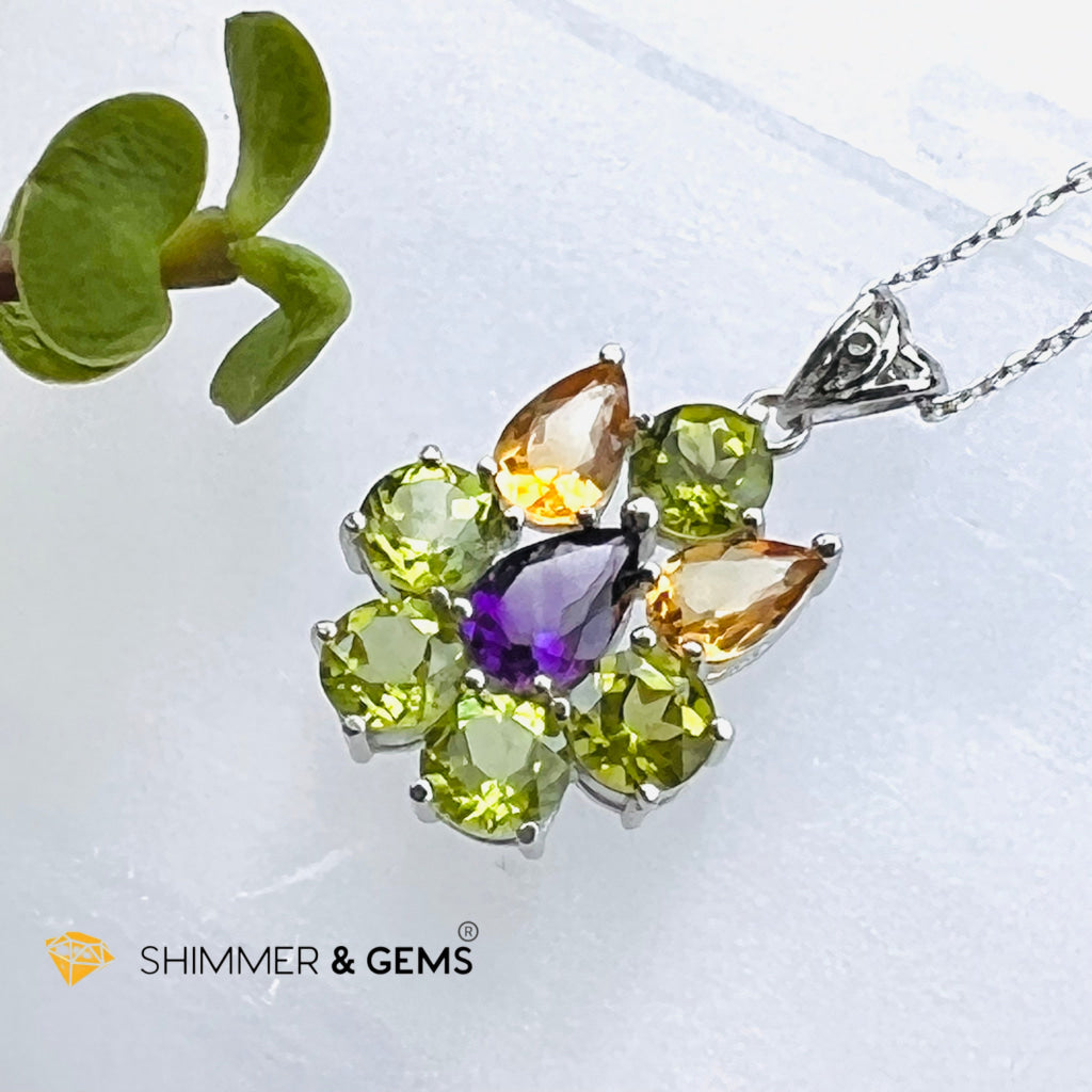 Peridot Fairy With Amethyst And Citrine Wings Pendant In 925 Silver (For Wealth) Charms & Pendants