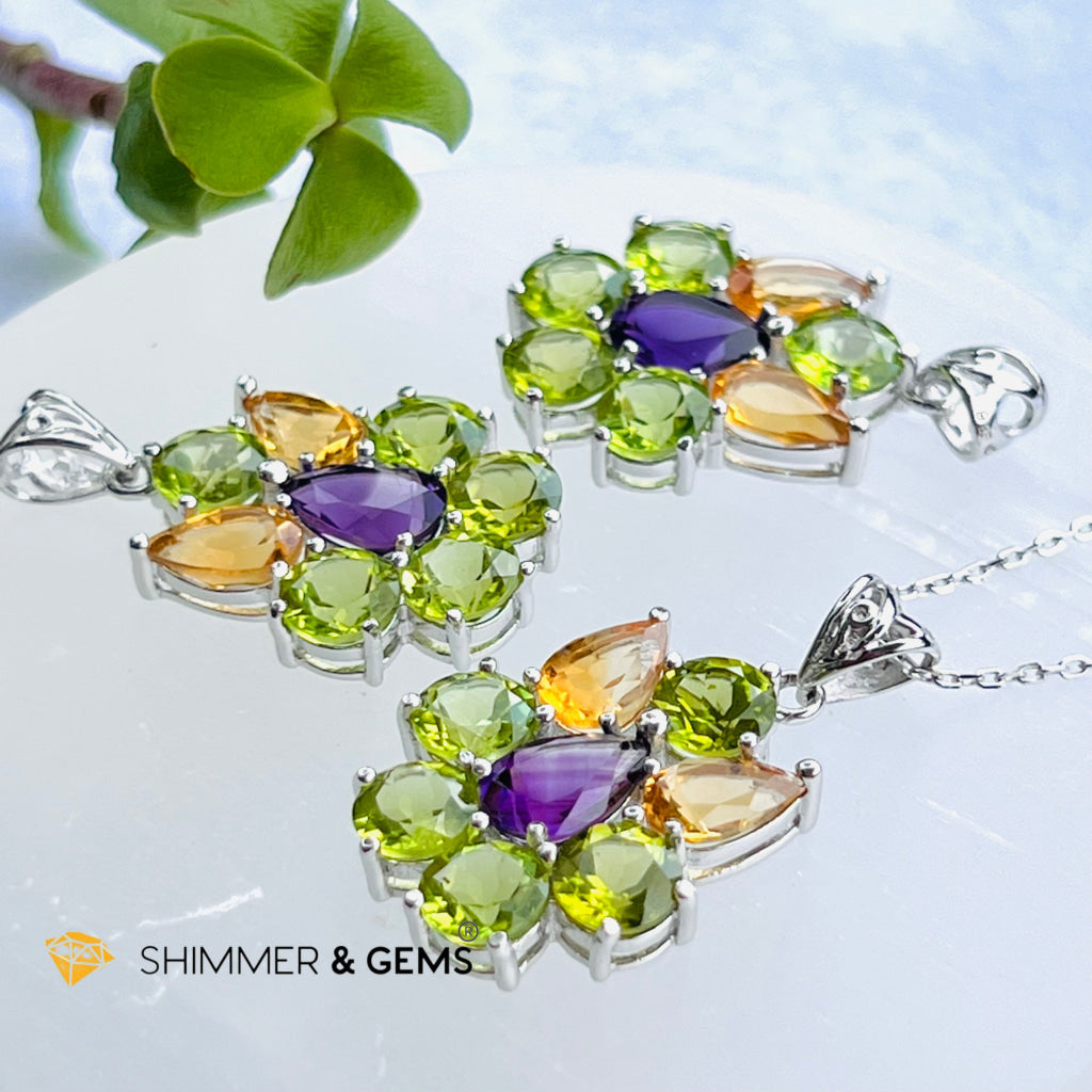 Peridot Fairy With Amethyst And Citrine Wings Pendant In 925 Silver (For Wealth) Charms & Pendants