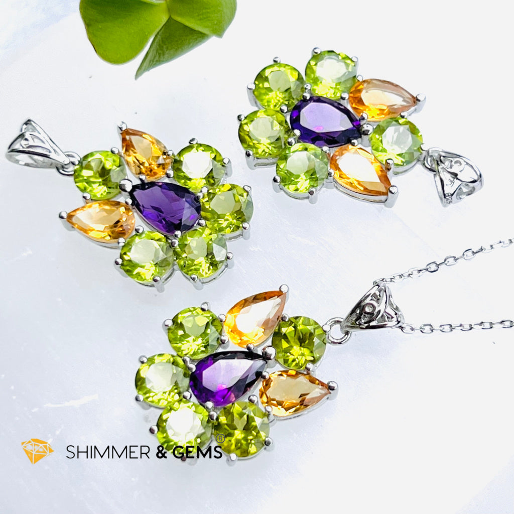 Peridot Fairy With Amethyst And Citrine Wings Pendant In 925 Silver (For Wealth) Charms & Pendants