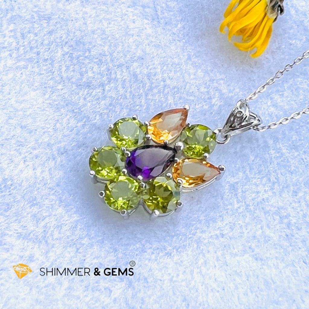 Peridot Fairy With Amethyst And Citrine Wings Pendant In 925 Silver (For Wealth) Charms & Pendants