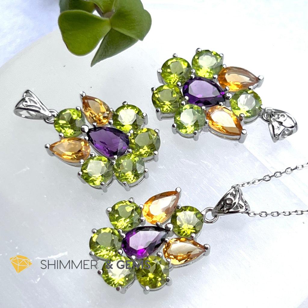 Peridot Fairy With Amethyst And Citrine Wings Pendant In 925 Silver (For Wealth) Charms & Pendants