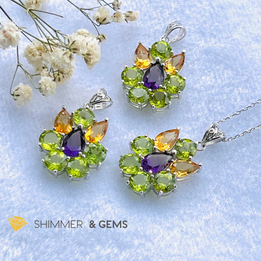 Peridot Fairy With Amethyst And Citrine Wings Pendant In 925 Silver (For Wealth) Charms & Pendants