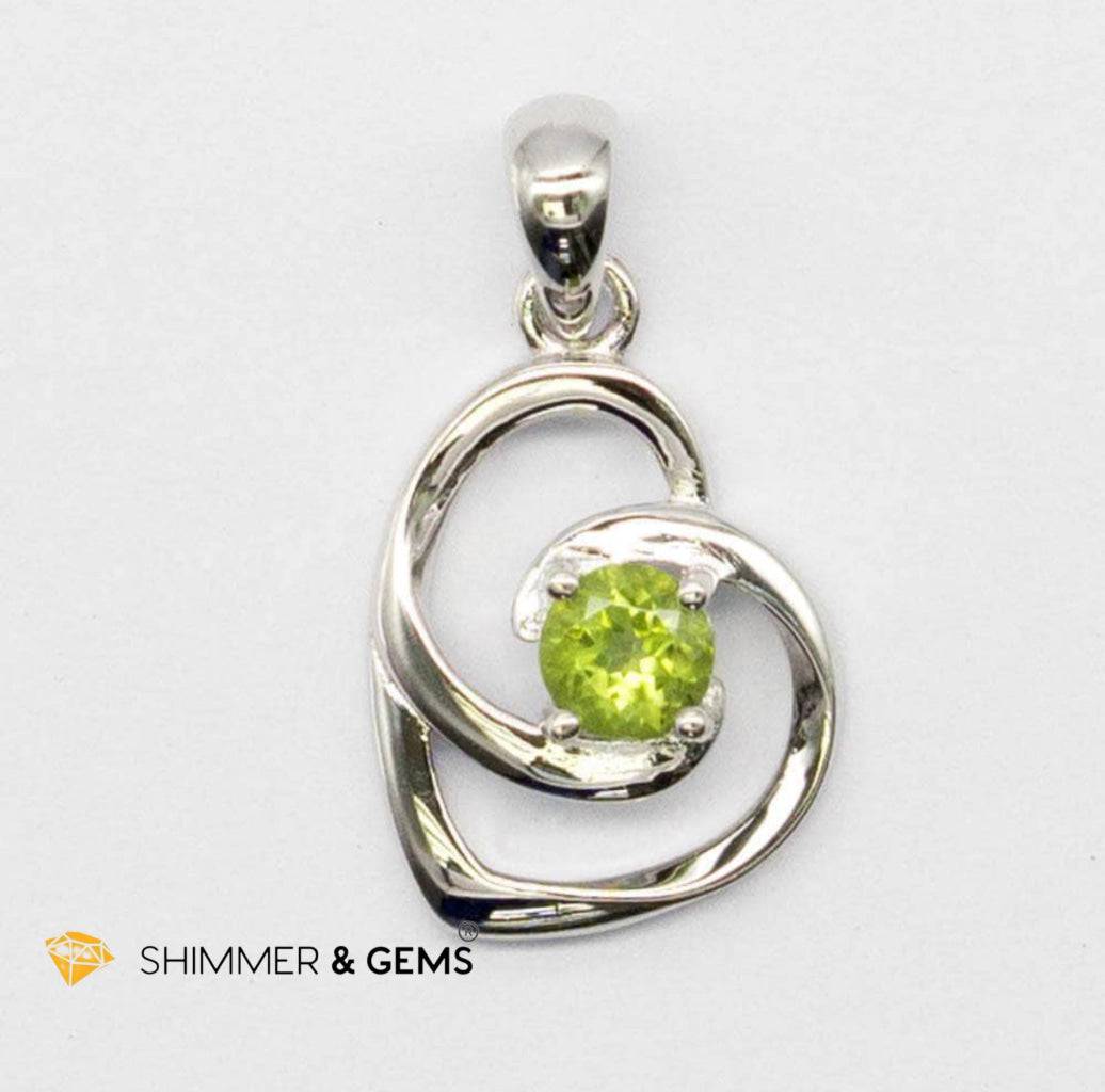 Peridot Heart with Heart 925 Silver Pendant