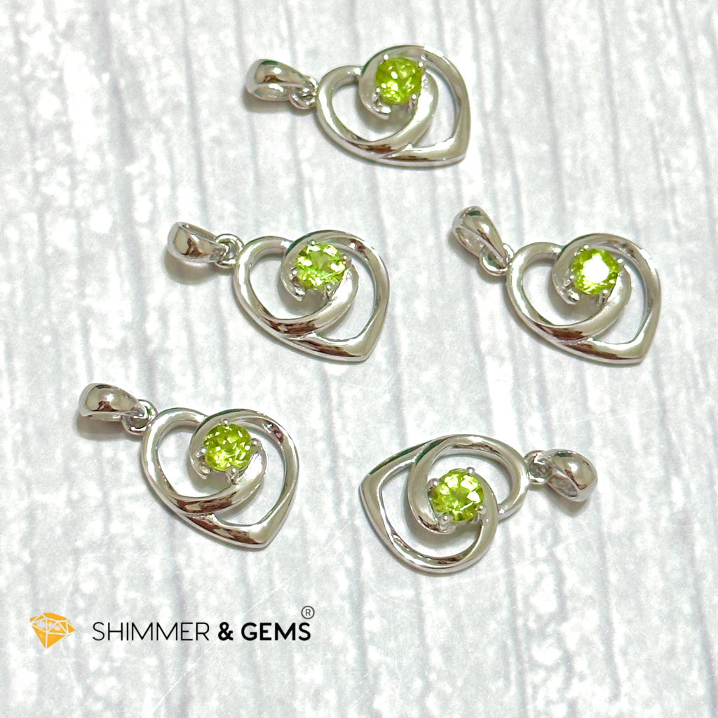 Peridot Heart with Heart 925 Silver Pendant