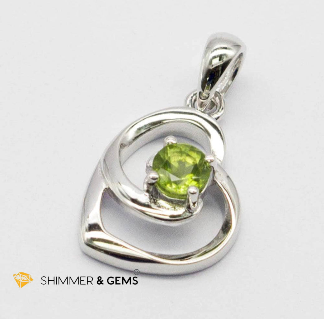 Peridot Heart with Heart 925 Silver Pendant