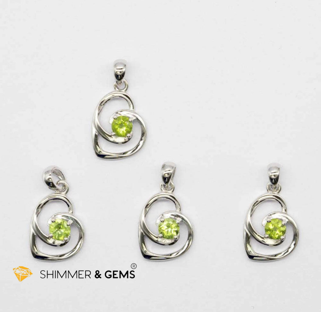 Peridot Heart with Heart 925 Silver Pendant