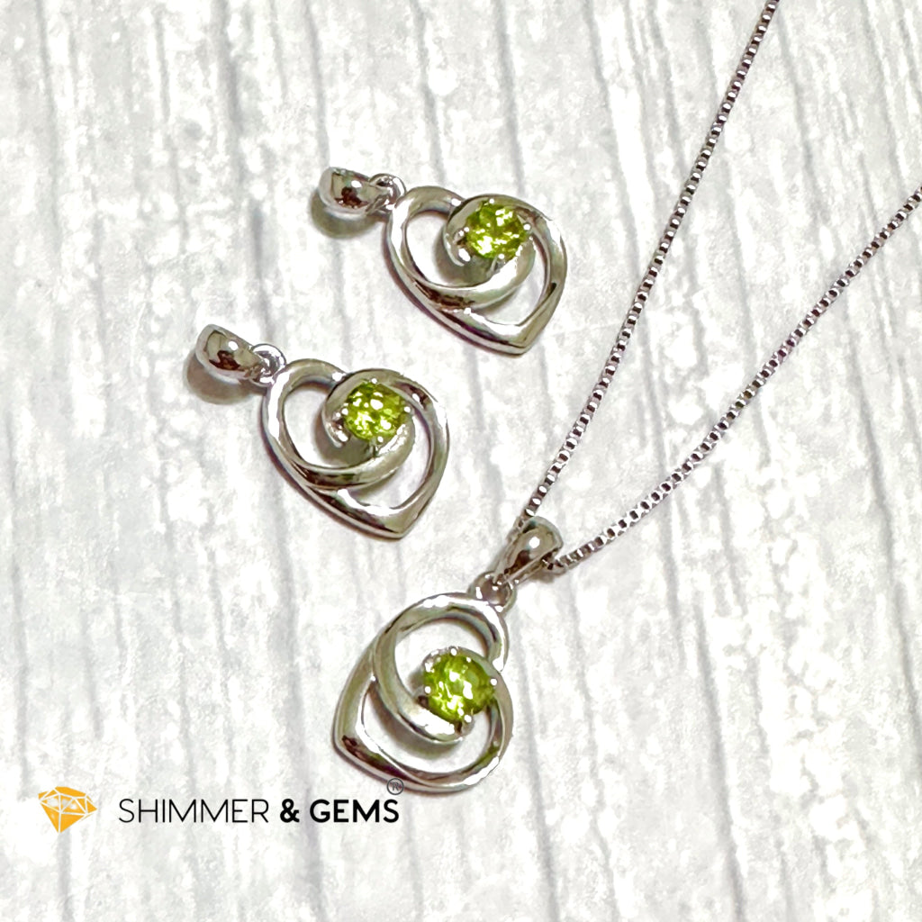 Peridot Heart with Heart 925 Silver Pendant