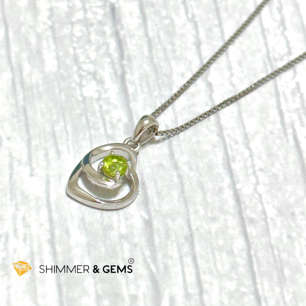 Peridot Heart with Heart 925 Silver Pendant