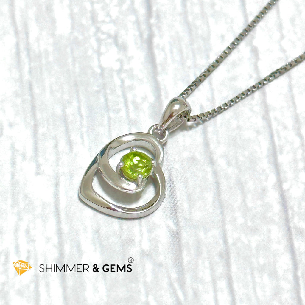 Peridot Heart with Heart 925 Silver Pendant