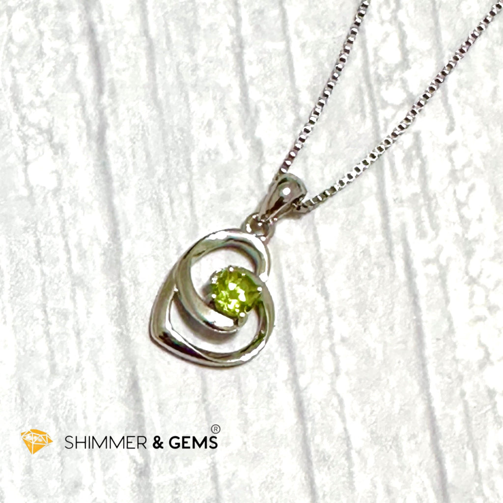 Peridot Heart with Heart 925 Silver Pendant