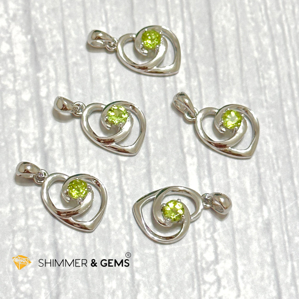 Peridot Heart with Heart 925 Silver Pendant