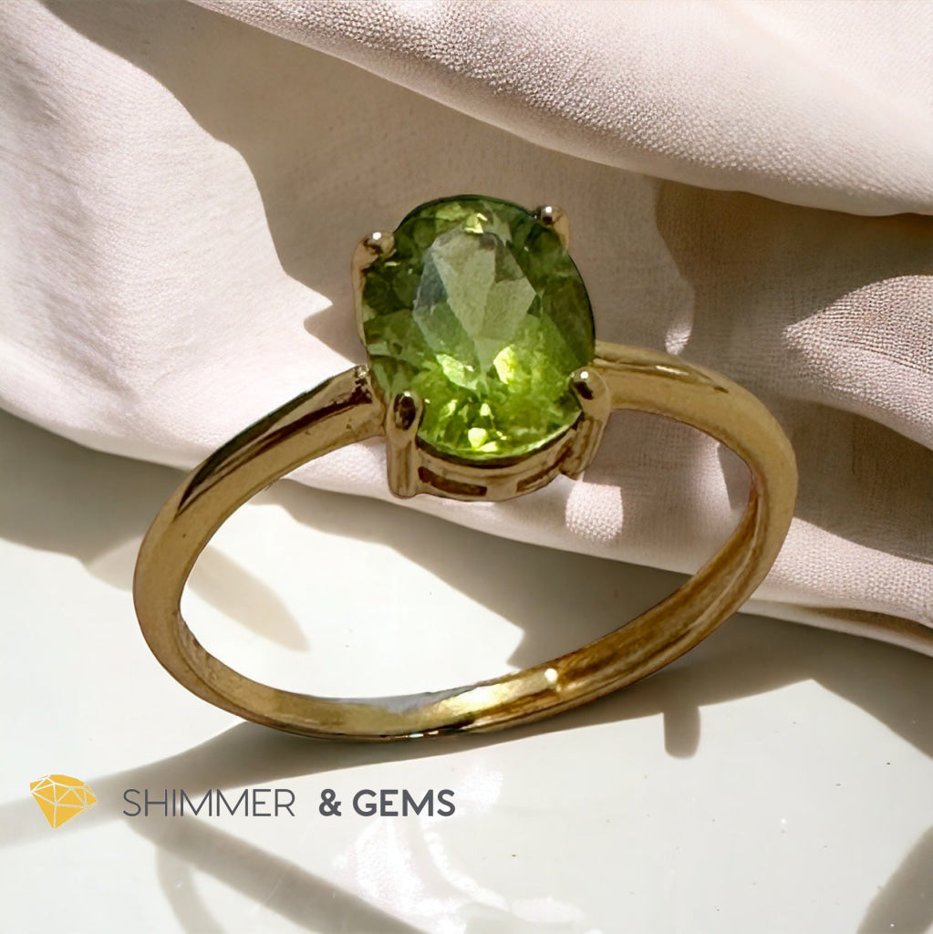 Peridot Oval 14k Gold Plating 925 Silver Rings (Adjustable Size)