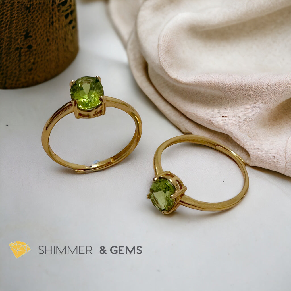 Peridot Oval 14k Gold Plating 925 Silver Rings (Adjustable Size)