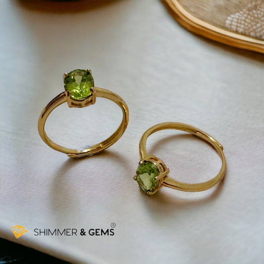 Peridot Oval 14k Gold Plating 925 Silver Rings (Adjustable Size)