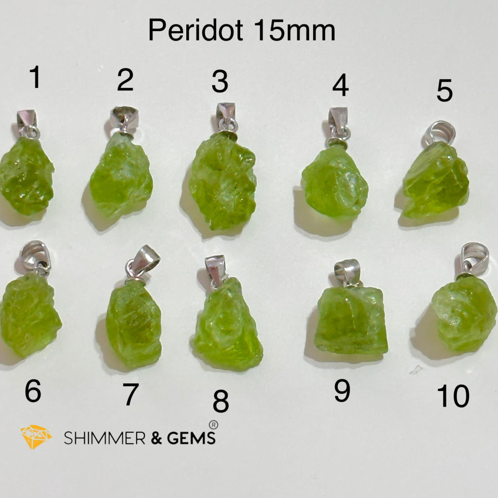 Peridot Raw Pendant 15Mm 925 Silver Photo 1