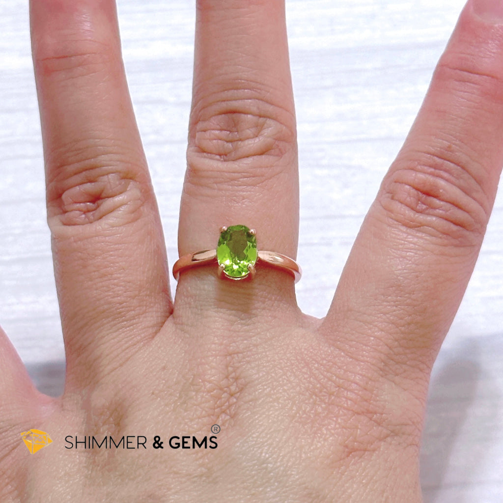 Peridot Rose Gold Oval 925 Silver Ring