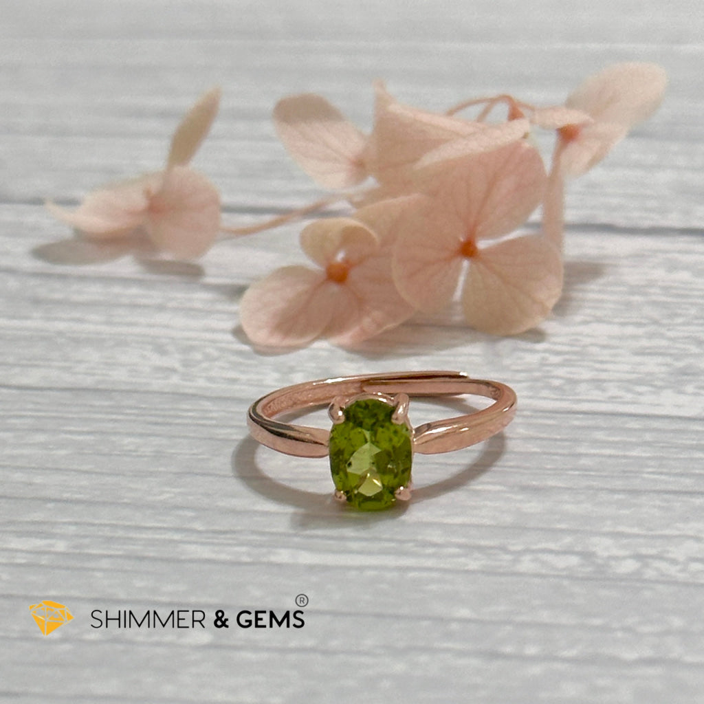 Peridot Rose Gold Oval 925 Silver Ring