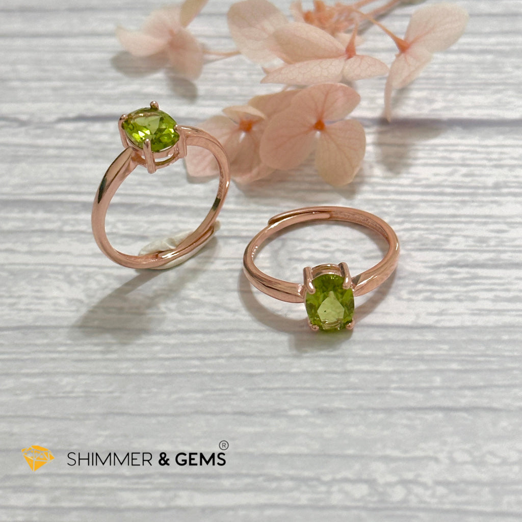 Peridot Rose Gold Oval 925 Silver Ring