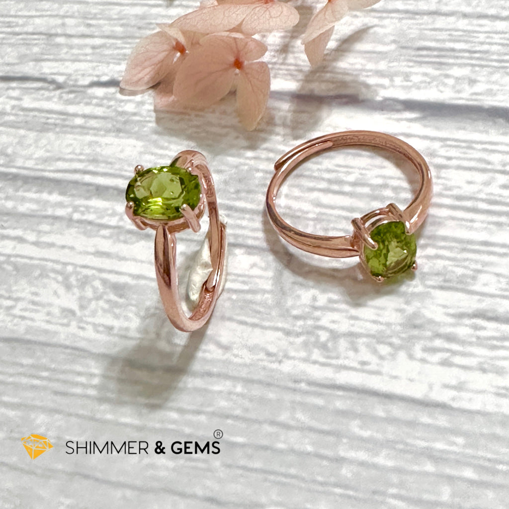 Peridot Rose Gold Oval 925 Silver Ring