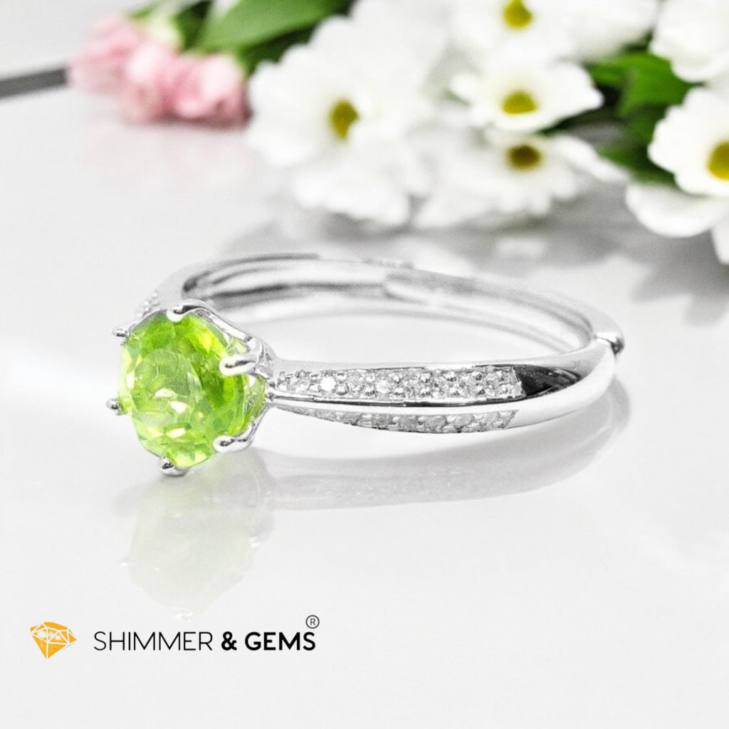 Peridot Solitaire 6mm Adjustable Ring 925 Silver (AA)