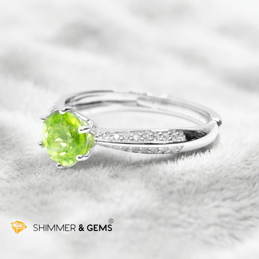 Peridot Solitaire 6mm Adjustable Ring 925 Silver (AA)