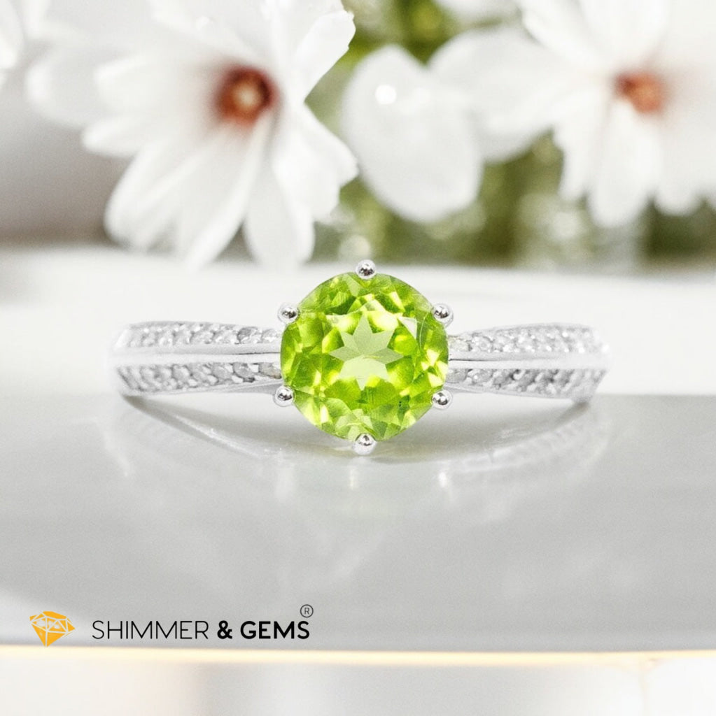 Peridot Solitaire 6mm Adjustable Ring 925 Silver (AA)