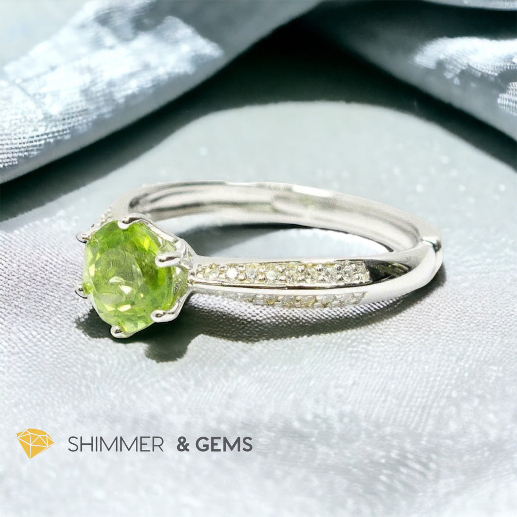 Peridot Solitaire 925 Silver Adjustable Ring