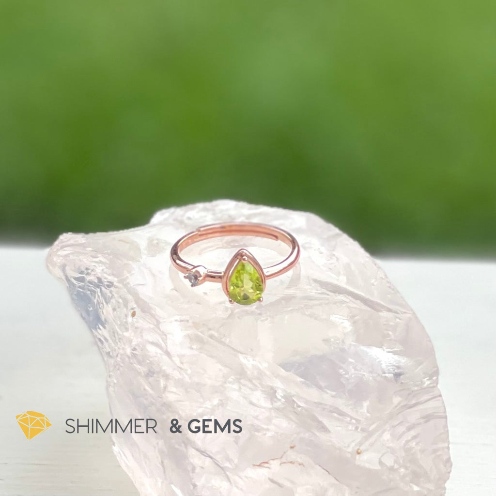 Peridot / Swiss Blue Topaz Rose Gold 925 Silver Adjustable Ring Rings