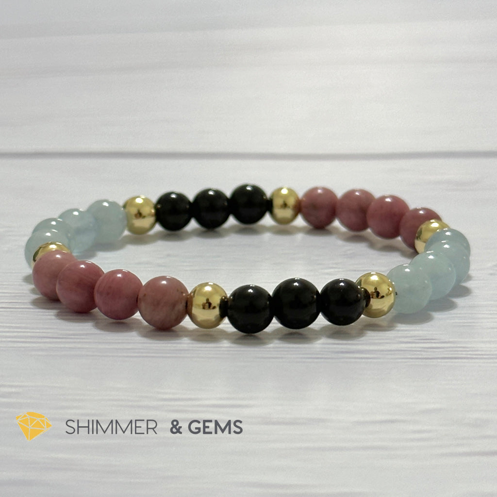 Pet Owner’s Remedy Bracelet (Rhodonite, Obsidian, Aquamarine 6mm with 14k gold filled beads)