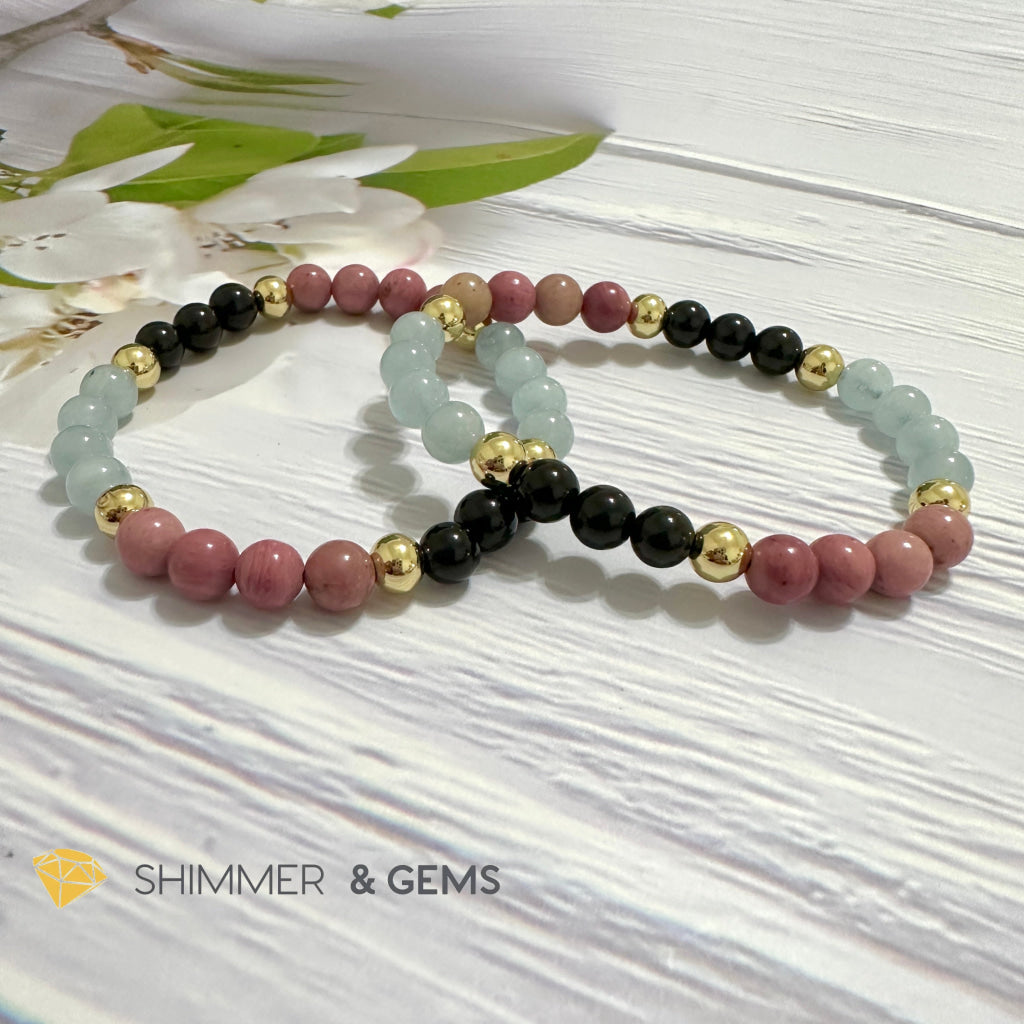 Pet Owner’s Remedy Bracelet (Rhodonite, Obsidian, Aquamarine 6mm with 14k gold filled beads)