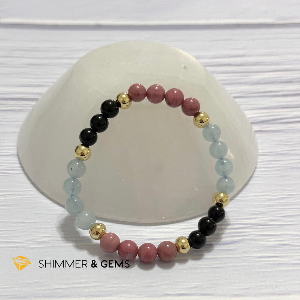 Pet Owner’s Remedy Bracelet (Rhodonite, Obsidian, Aquamarine 6mm with 14k gold filled beads)
