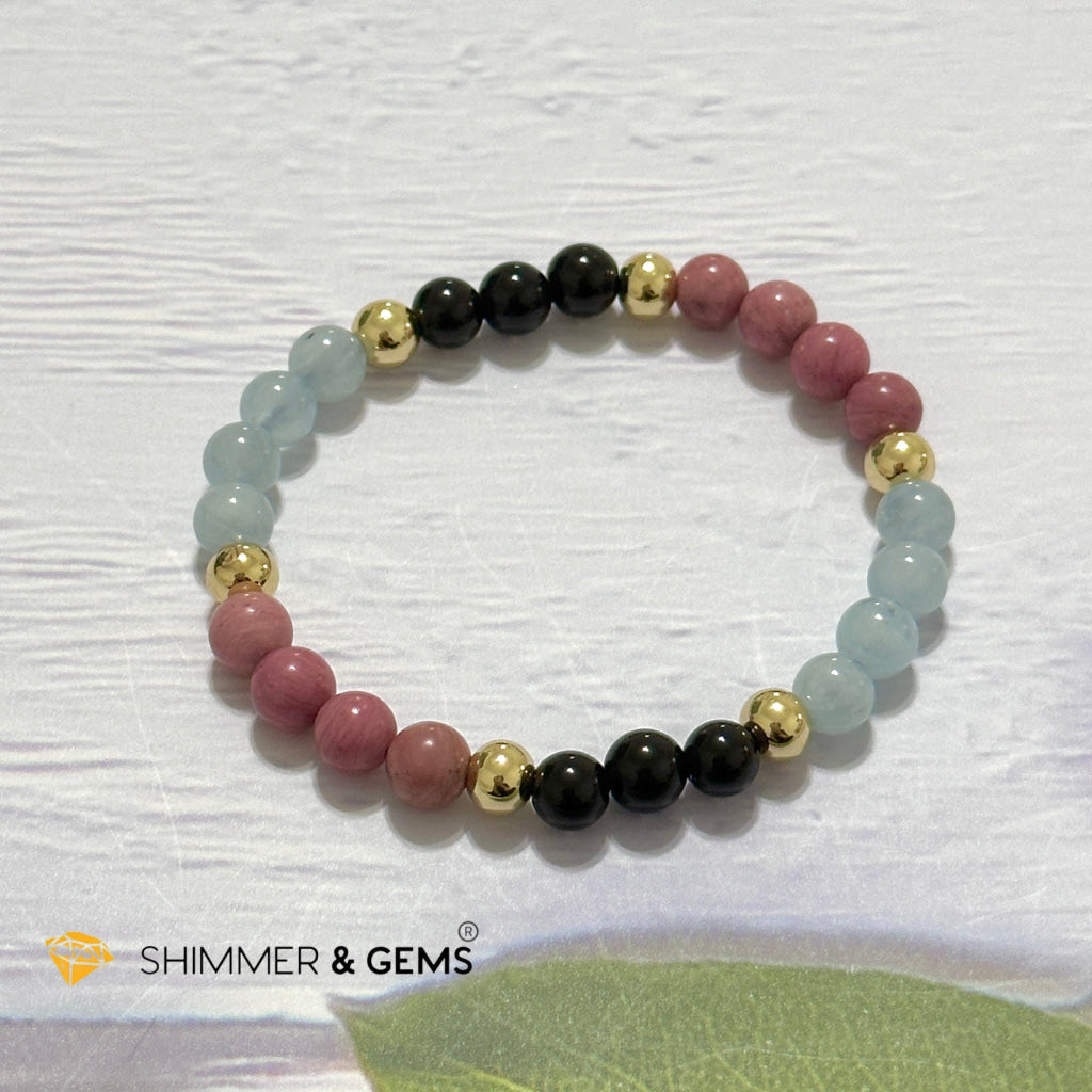 Pet Owner’s Remedy Bracelet (Rhodonite, Obsidian, Aquamarine 6mm with 14k gold filled beads)