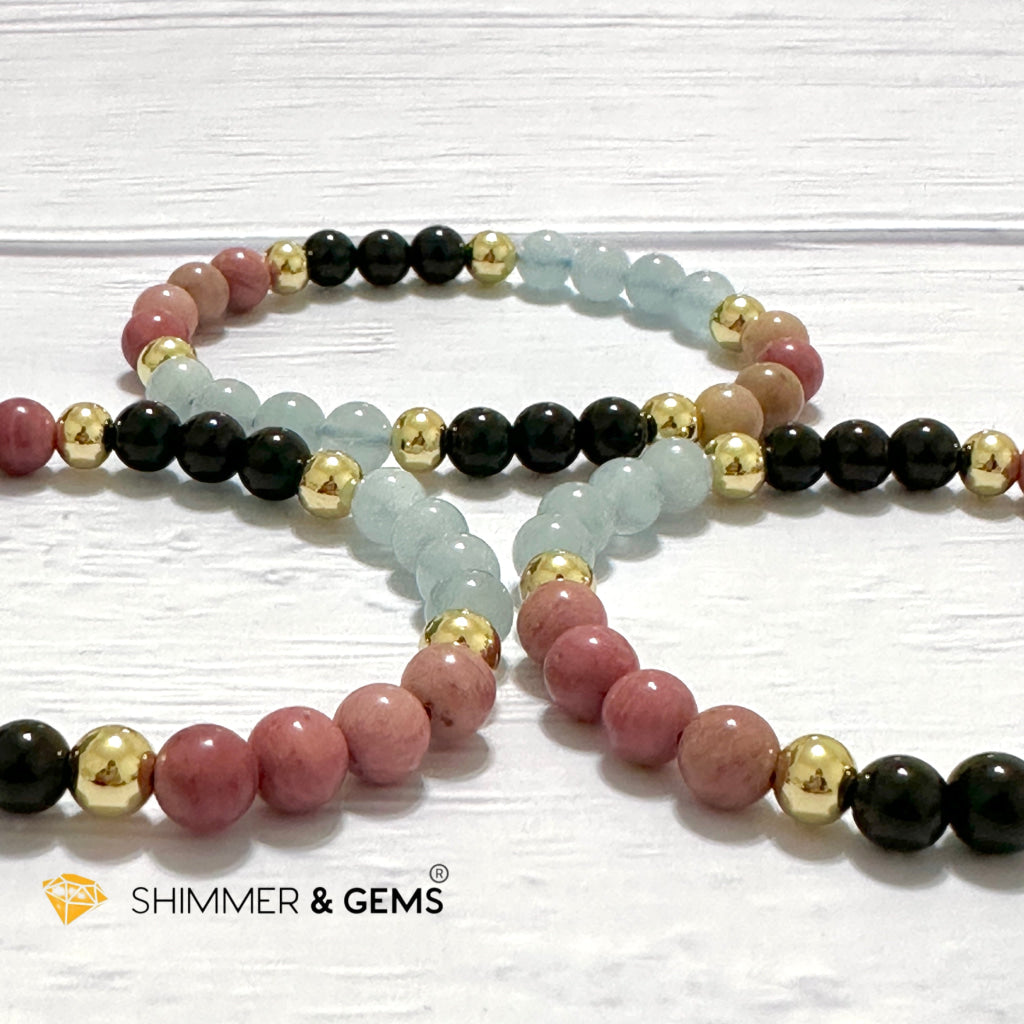 Pet Owner’s Remedy Bracelet (Rhodonite, Obsidian, Aquamarine 6mm with 14k gold filled beads)