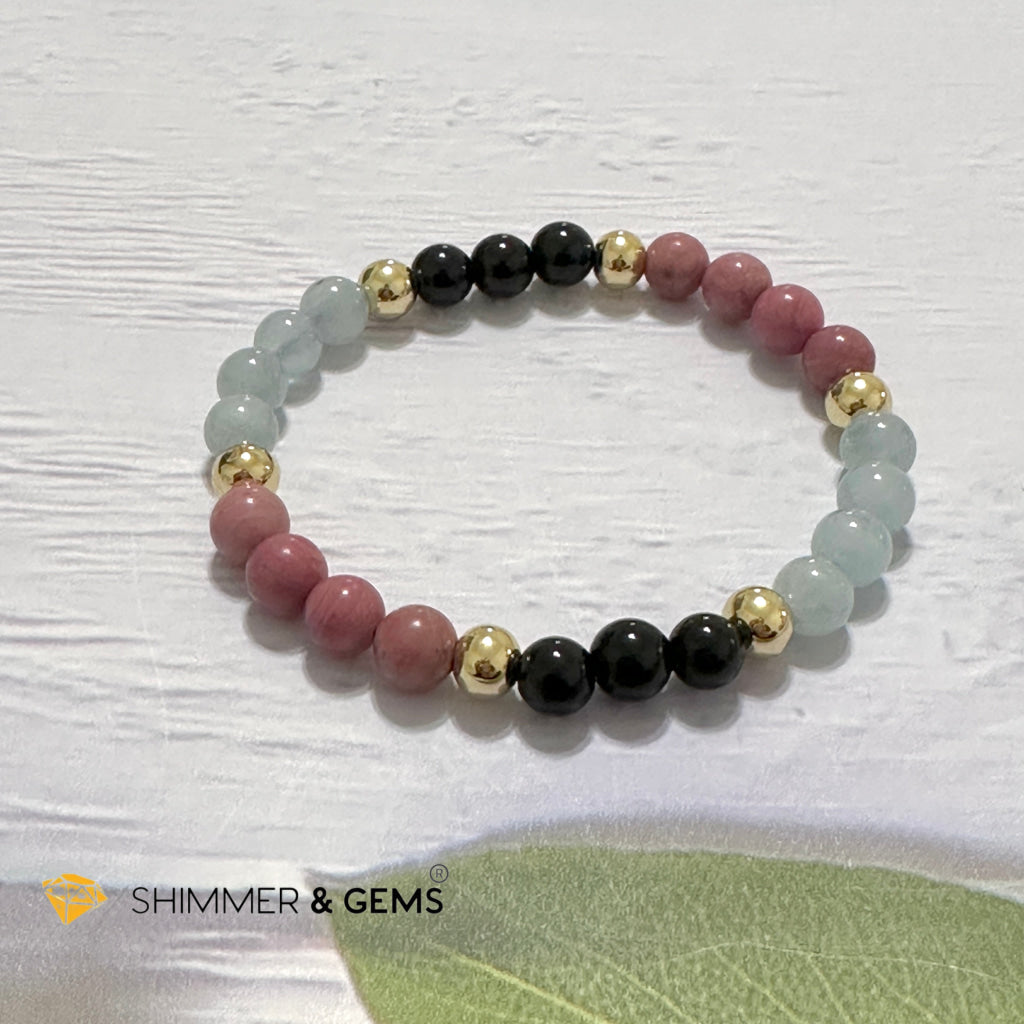 Pet Owner’s Remedy Bracelet (Rhodonite, Obsidian, Aquamarine 6mm with 14k gold filled beads)