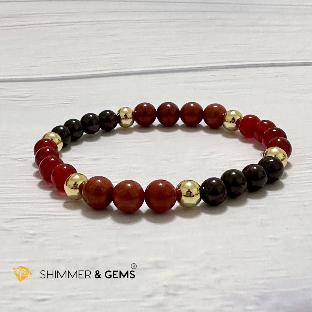 Phoenix Blessings Remedy Bracelet (Red Jasper, Red Agate & Garnet 6mm with 14k gold filled beads)