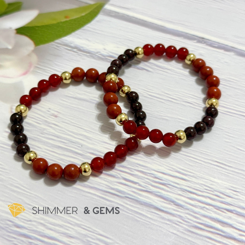 Phoenix Blessings Remedy Bracelet (Red Jasper, Red Agate & Garnet 6mm with 14k gold filled beads)