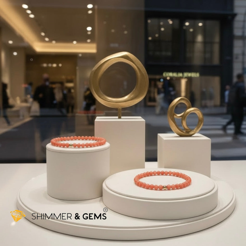 Pink Coral Protection Bracelet with 14K Gold-Filled Accent (4mm, dyed)