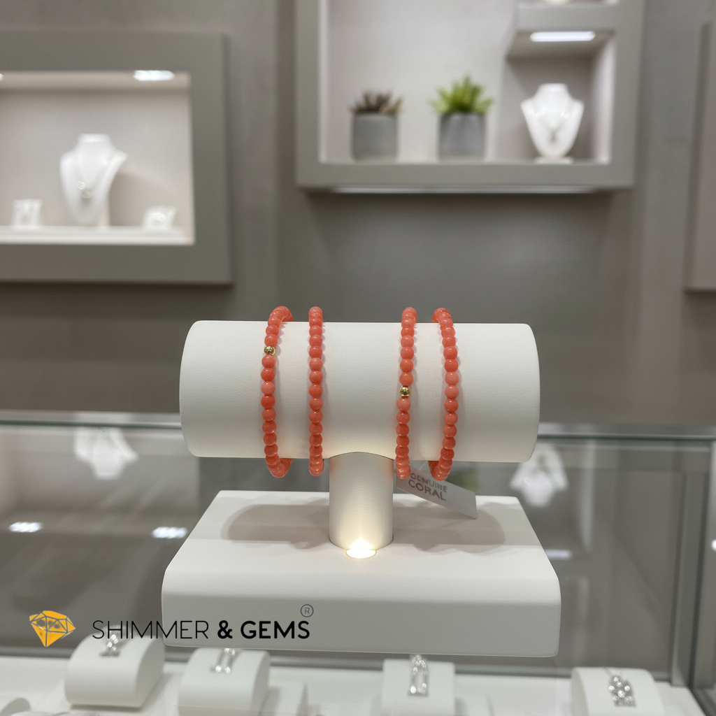 Pink Coral Protection Bracelet with 14K Gold-Filled Accent (4mm, dyed)