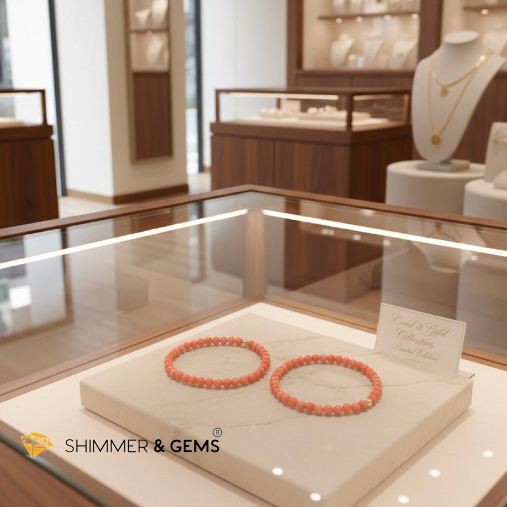 Pink Coral Protection Bracelet with 14K Gold-Filled Accent (4mm, dyed)