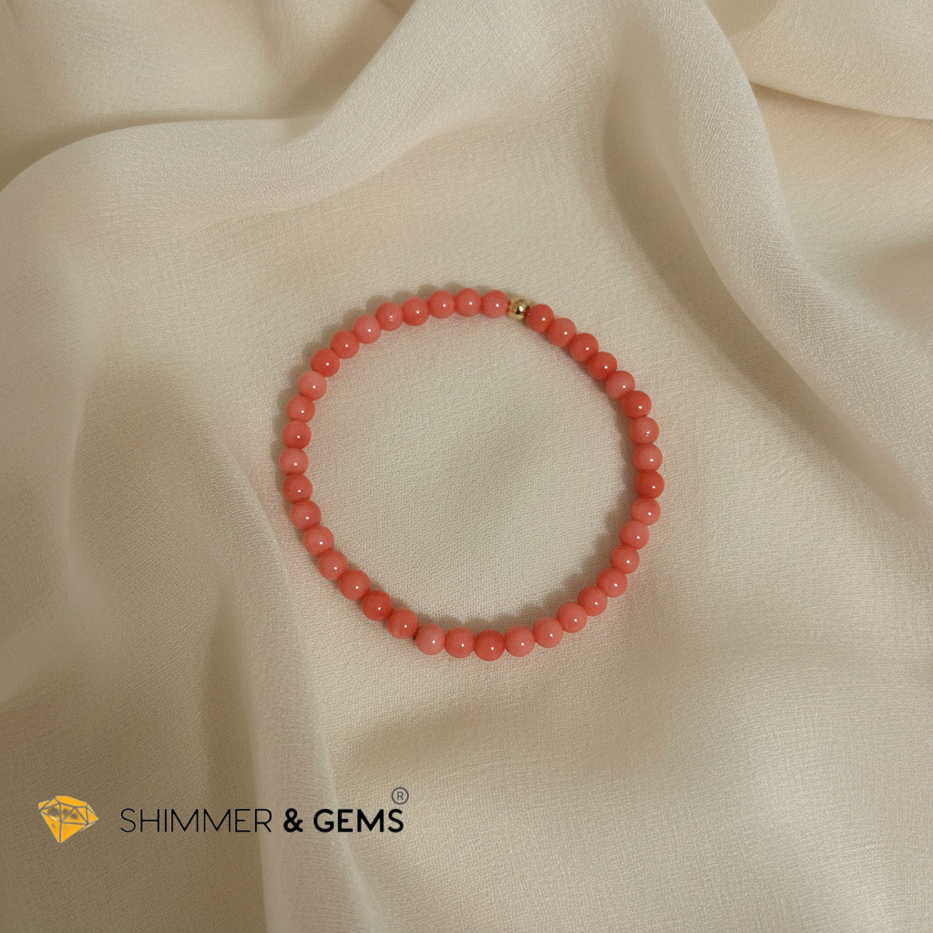 Pink Coral Protection Bracelet with 14K Gold-Filled Accent (4mm, dyed)