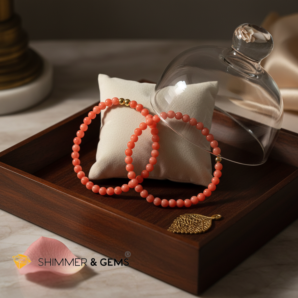 Pink Coral Protection Bracelet with 14K Gold-Filled Accent (4mm, dyed)