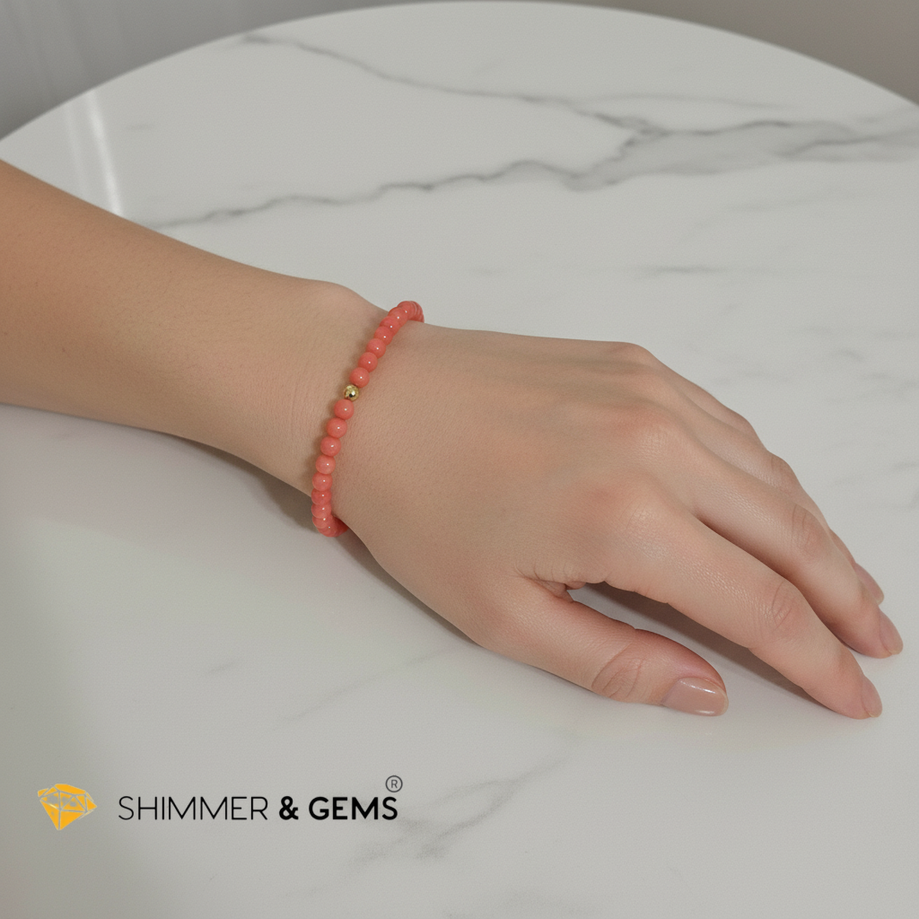 Pink Coral Protection Bracelet with 14K Gold-Filled Accent (4mm, dyed)