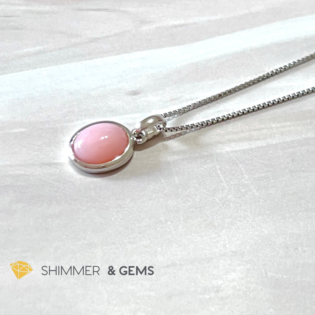 Pink Opal Oval 925 Silver Pendant (Peru)
